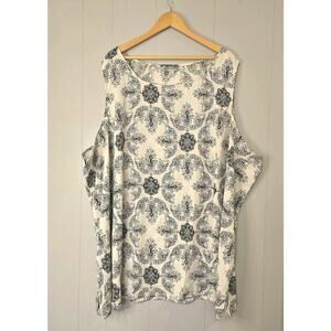 Catherines Breezeway‎ Georgette High-Low Tunic Tank Top Black Medallion Print 6x